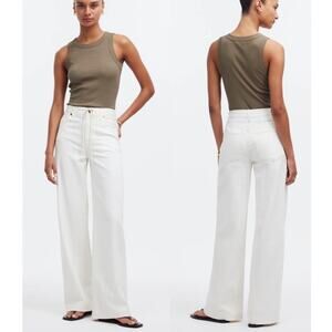 Madewell High Rise Super Wide Leg Jeans with Drawstring Cream Women's Size 32